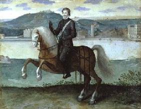 Equestrian Portrait of Henri IV (1553-1610) King of France, before the walls of Paris