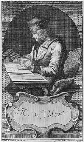 Portrait of Voltaire at Ferney; engraved by Joseph Friedrich Rein (1720-95)