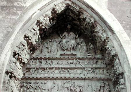 Tympanum from the left portal of the north transcept depicting the Last Judgement od French School