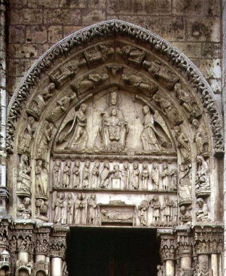 View of the tympanum depicting the Madonna and Child Enthroned, South Door of the Royal Portal od French School