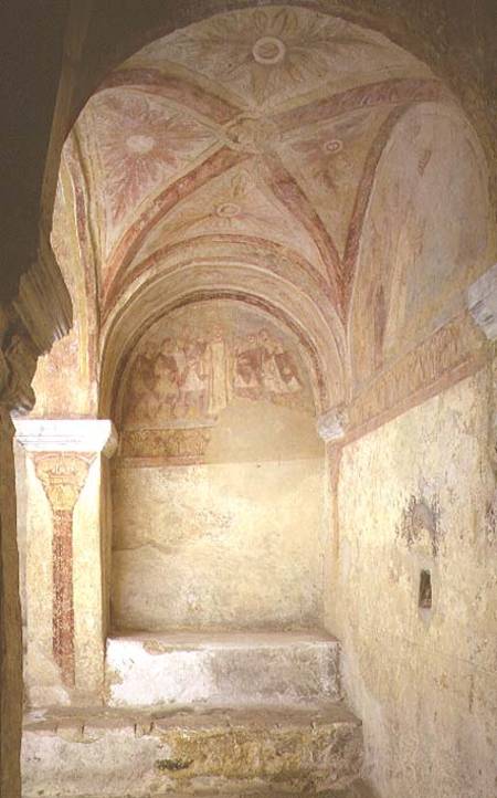View of the western part of the crypt with wall paintings depicting two episodes from the Martyrdom od French School