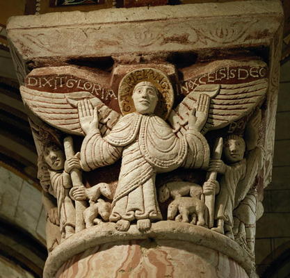 Column capital depicting the archangel Gabriel (stone) od French School, (11th century)
