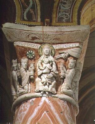 The Adoration of the Magi, column capital (stone) od French School, (11th century)