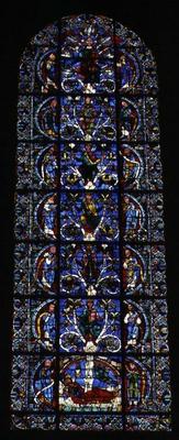 The Tree of Jesse, lancet window in the west facade (stained glass) (detail of 98062) od French School, (12th century)