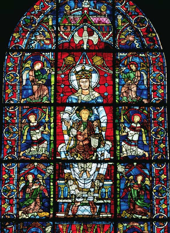 Window depicting Notre Dame de la Belle Verriere in the south choir (stained glass) (detail of 98069 od French School, (13th century)