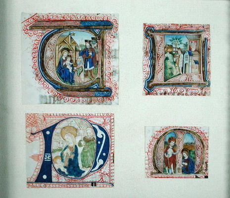 Four historiated initials depicting the Adoration of the Magi, od French School, (15th century)