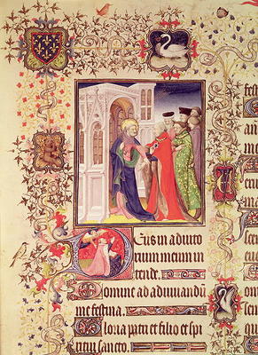 Ms Lat 919 fol.96 Jean de France, Duc de Berry being led by St. Peter into the Gates of Heaven with od French School, (15th century)