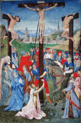 The Crucifixion, from a Missal (vellum) od French School, (15th century)