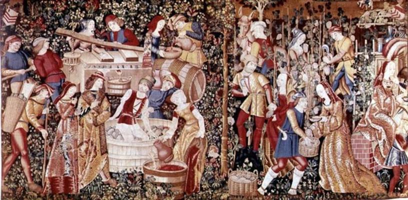 The Grape Harvest, from the 'Workshop on the Banks of the Loire' (tapestry) (see 23083 for detail) od French School, (15th century)