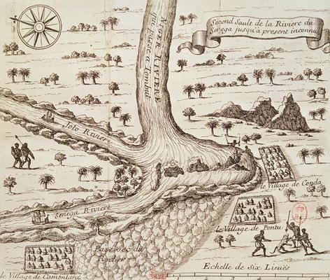 Confluence of the Niger, the Joto and the Senegal, illustration from 'Decouverte de l'Afrique' by J. od French School, (17th century)