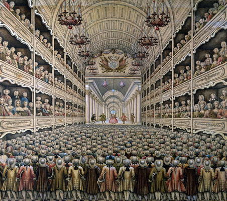 A French Theatre (colour engraving) od French School, (18th century)