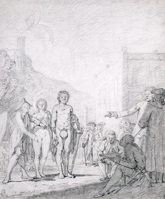 A Slave Market (pencil and grey wash on paper) od French School, (18th century)