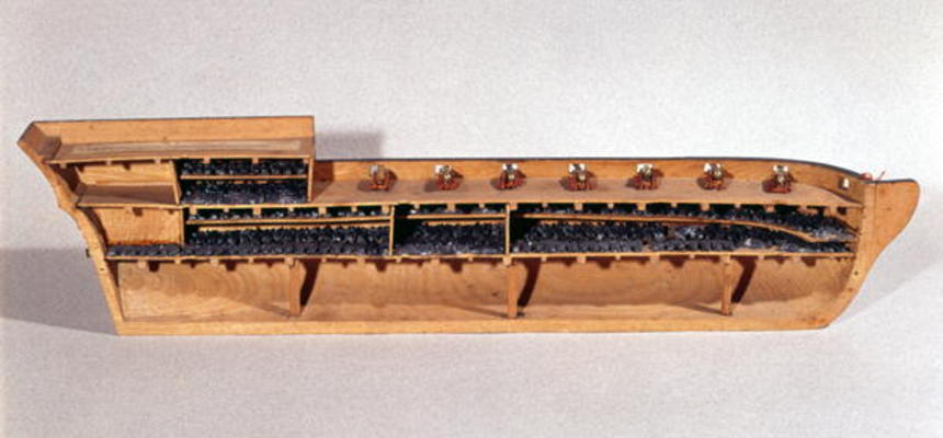 Cross-section of a model of a slave ship, late 18th century (wood) od French School, (18th century)