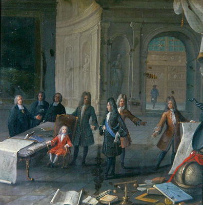 Louis XIV attending a lesson of his great grandson, the future Louis XV, c.1715 (oil on canvas) od French School, (18th century)