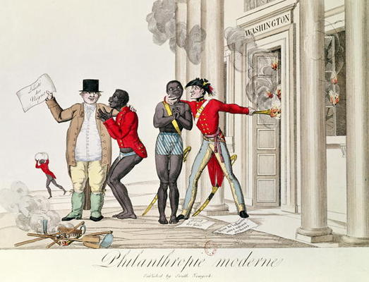 'Modern Philanthropy', French cartoon relating to the English and American reaction to France's abol od French School, (18th century)