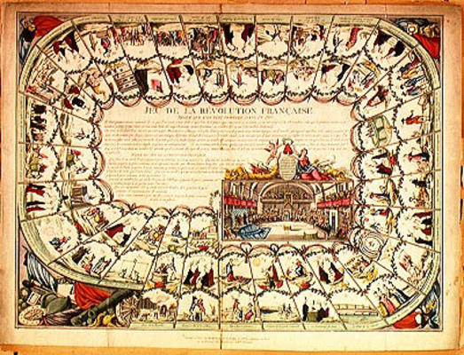Snakes and ladders board based on the French Revolution, 1791 (coloured engraving) od French School, (18th century)