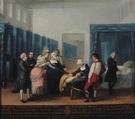 The Visit of Monsieur and Madame Necker to the Hopital de la Charite, 1780 (oil on canvas) od French School, (18th century)