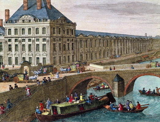 View of the River Seine at Port Royal (coloured engraving) (detail) od French School, (18th century)
