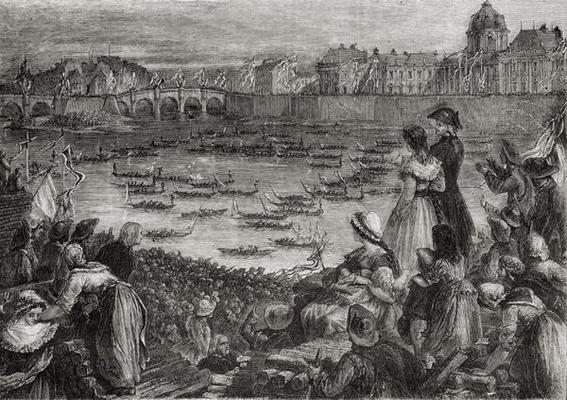 A joust on the water at the Champs de Mars, Paris (litho) od French School, (19th century)