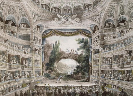 Interior of the Comedie Francaise Theatre in 1791, after an original watercolour (colour litho) od French School, (19th century)