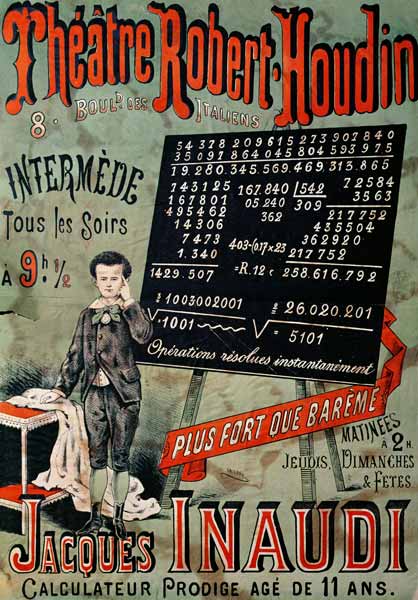 Poster advertising an appearance of Jacques Inaudi (1867-1939) at the Theatre Robert Houdin, Paris, od French School, (19th century)