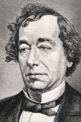 Portrait of Benjamin Disraeli, 1st Earl of Beaconsfield (1804-81) (engraving) od French School, (19th century)