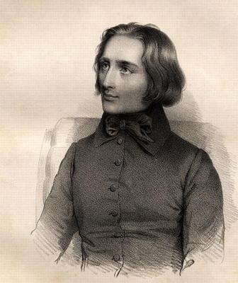 Portrait of Franz Liszt (1811-86) Hungarian piano virtuoso and composer (engraving) od French School, (19th century)