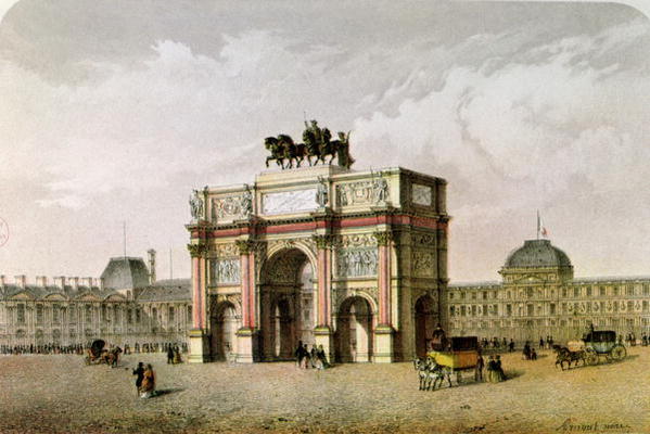 Postcard of the Arc de Triomphe du Carrousel, Paris (colour litho) od French School, (19th century)
