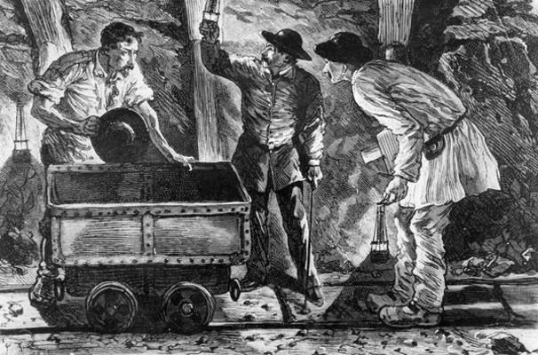 Scene in a coal mine, illustration from 'Germinal' by Emile Zola (1840-1902), 1886 (engraving) (b/w od French School, (19th century)