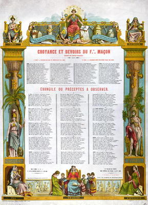 'Table of Beliefs & Duties of a Freemason', 2nd half nineteenth century (colour litho) od French School, (19th century)