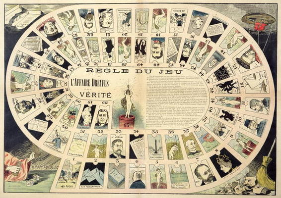 The Dreyfus Affair Game, with portraits of the various individuals involved, late 19th century (colo od French School, (19th century)