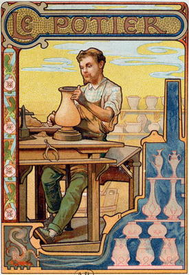 The Potter, illustration from a book on the crafts, c.1899 (colour litho) od French School, (19th century)