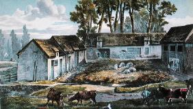 Mr Vandercolme's farm at Armbouts-Cappel (Nord) before the improvement of the manure pit, 1867 (colo
