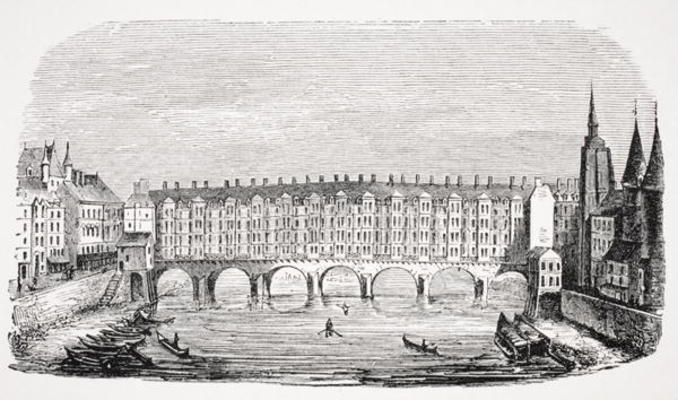 View of the ancient Pont-au-Change, from an engraving of the 'Topography of Paris', from 'Le Moyen A od French School, (19th century)