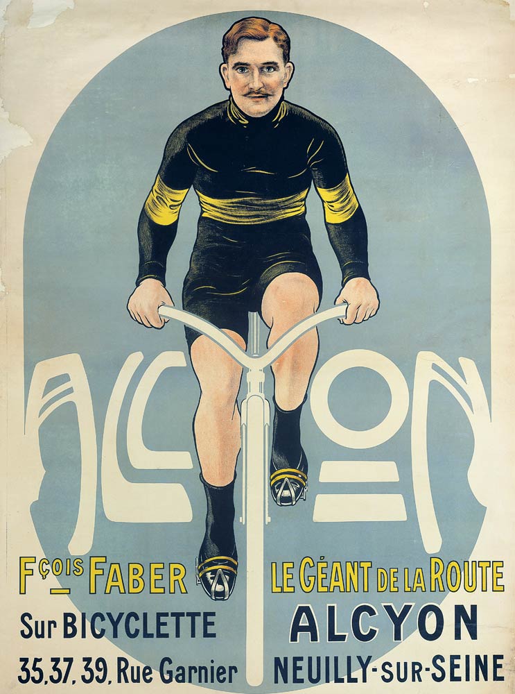 Poster depicting Francois Faber on his Alcyon bicycle od French School, (20th century)
