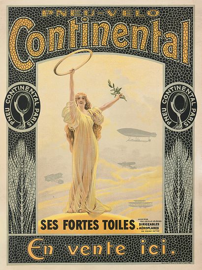 Advertising poster for Continental bicycle tyres od French School, (20th century)