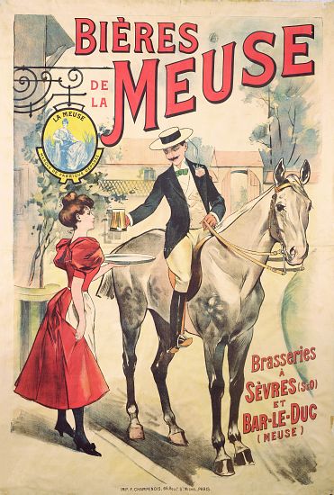 Poster advertising the Bieres de la Meuse at the Brasseries of Sevres and Bar-le-Duc od French School, (20th century)