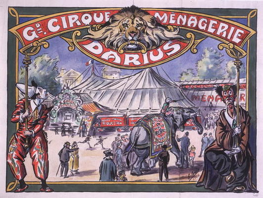 Poster advertising the 'Grand Cirque Menagerie Darius', 1924 (w/c on paper) od French School, (20th century)