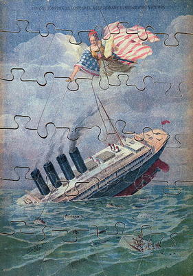 The Sinking of the Lusitania, 7th May 1915, jigsaw puzzle for children (colour litho) od French School, (20th century)
