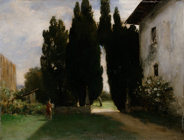 Vor einer italienischen Villa mit Zypressen od Friedrich August v. Kaulbach