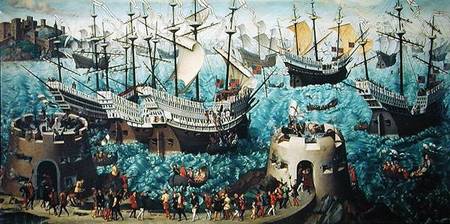Embarkation of Henry VIII (1491-1547) on Board the Henry Grace a Dieu in 1520, copied from a paintin od Friedrich Bouterwek