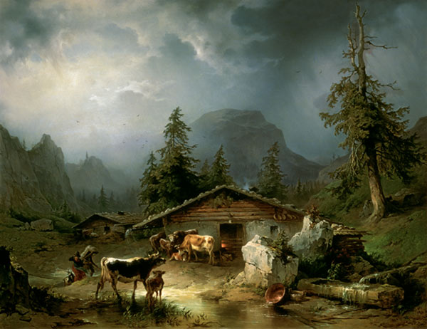 Alpine hut in Rainy Weather od Friedrich Gauermann