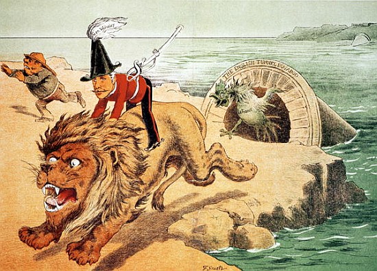 The Lion cannot face the corwing of the Cock'', The American view of the Channel Tunnel Scare, illus od Friedrich Graetz