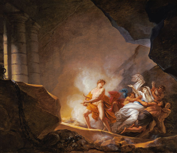 Orpheus guides Eurydike out of the underworld. od Friedrich Heinrich Füger