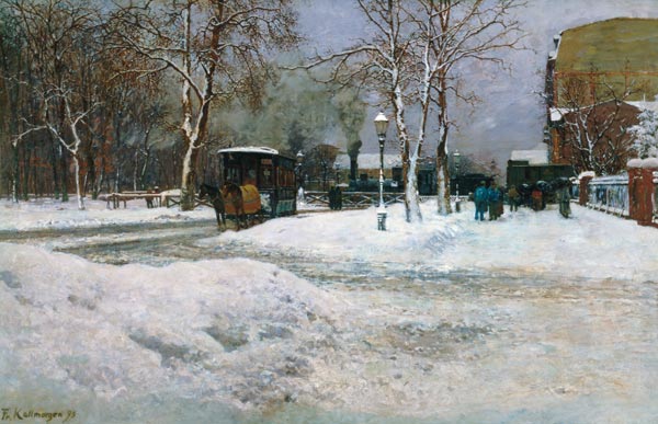 At the level crossing in winter od Friedrich Kallmorgen