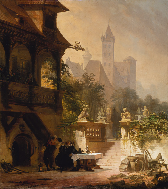 The court of the old Pellerschen house in Nuremberg with view of the castle od Friedrich Karl Mayer