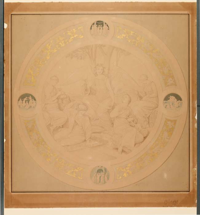 Allegorie der Künste, und vier Medaillons mit den klugen und törichten Jungfrauen od Friedrich Overbeck