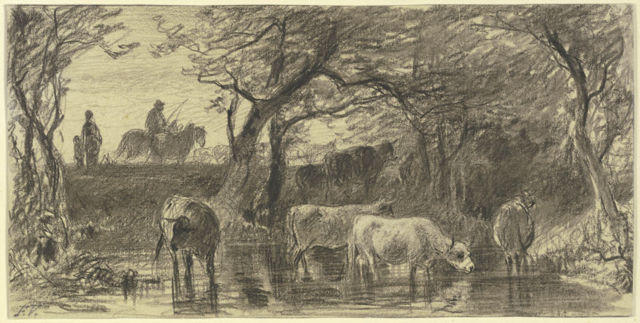 Cows drinking od Friedrich Voltz