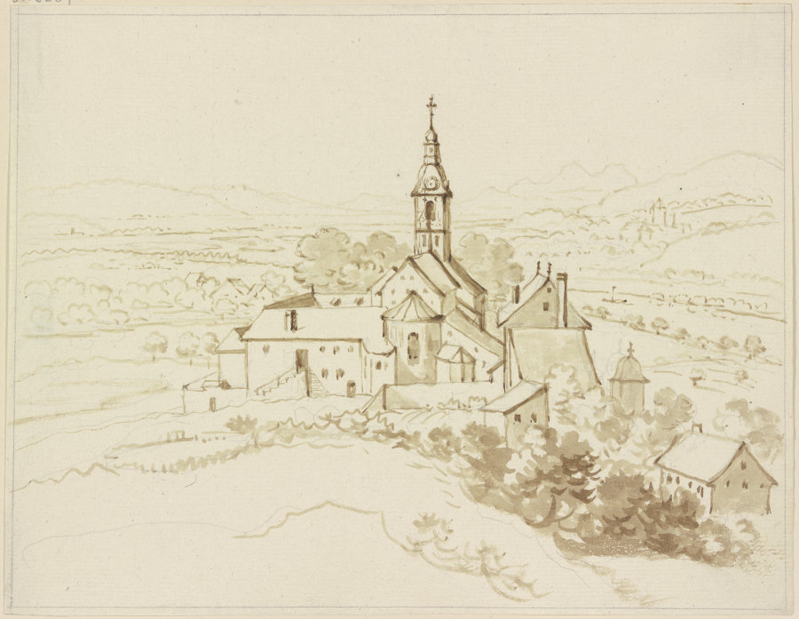 Blick auf eine Anhöhe mit der Stiftskirche Schönenwerd od Friedrich Wilhelm Hirt