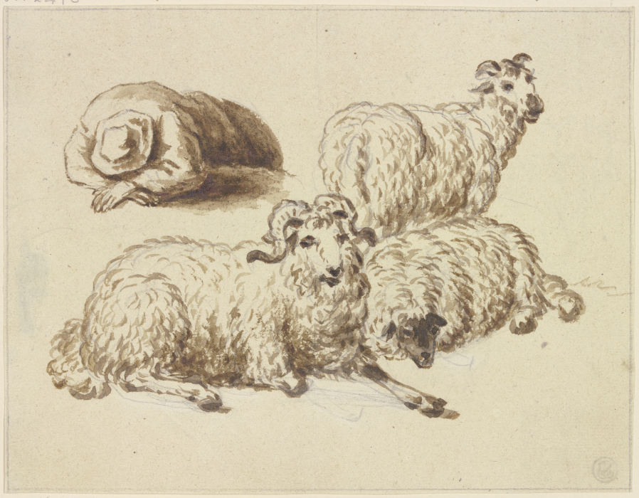 Drei Schafe und ein schlafender Hirte od Friedrich Wilhelm Hirt